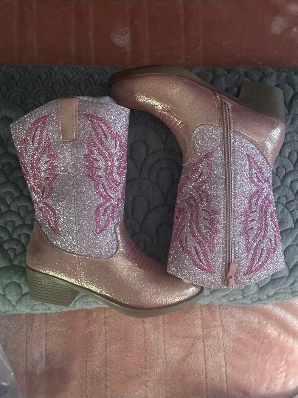 💖 Girls Pink Glitter Cowgirl 🤠 Boots Size 31 Western Sparkle ✨